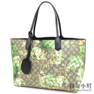 Gucci GG Blooms Tote Bag Reversible Leather Green Bloom Black